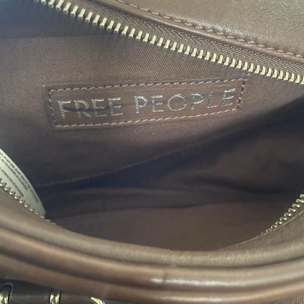 Free People Say Yes Bag Mini Chocolate Brown Leather Buckle Accents Boho Chic - Picture 6 of 8